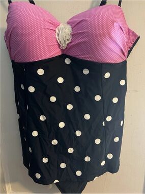 Coco Limon Pink - blue /w white Polka Dot Bustier One-Piece Swimdress